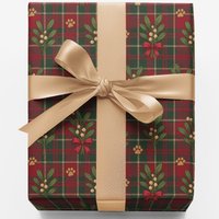 Red Tartan Dog Gift Wrap, Pawliday Plaid Wrapping Paper, Christmas Dog Paw Wrapping Paper, Holiday Plaid Gift Wrap, Dog Lover Christmas Present
