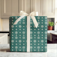 White Snowflakes Gift Wrap, Green Snowflake Wrapping Paper, Elegant Christmas Present Paper, Winter Holiday Wrapping Paper, Xmas Gift Wrap