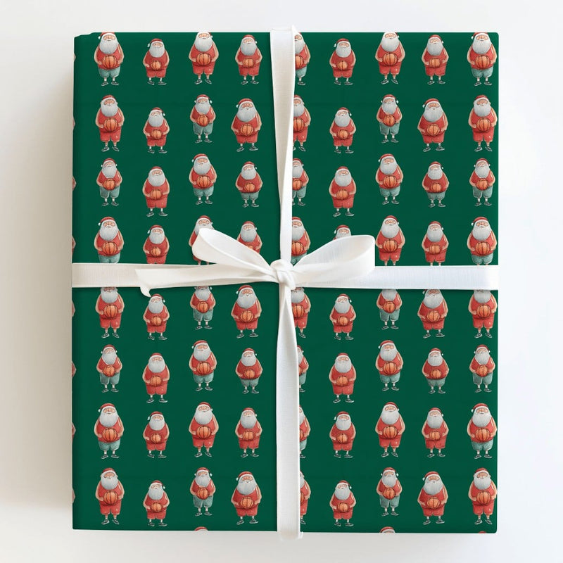 Athletic Santa Gift Wrap, Basketball Santa Christmas Wrapping Paper, Green Sports Wrapping Paper, Holiday Athlete Present Wrapping Paper