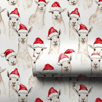 Santa Hat Alpaca Gift Wrap, Watercolor Christmas Llama Wrapping Paper, Adorable Holiday Animal Paper, Festive Winter Present Wrapping Paper