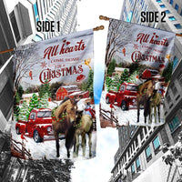 Red Truck Winter Horse Yard Flag, All Hearts Come Home for Christmas Garden Flag, Double-Sided Holiday Farmhouse Lawn Flag, Xmas Present