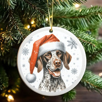Santa Hat GSP Tree Ornament, German Shorthaired Pointer Christmas Ornament, Pet Dog Ceramic Ornament, Festive Holiday Decor Present
