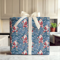 Ice Hockey Christmas Gift Wrap, Hockey Santa Wrapping Paper, Dark Blue Sports Holiday Gift Wrap, Winter Hockey Player Gift Wrapping Paper