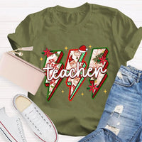 Festive Vibes Holiday Graphic Tee, Teacher Christmas T-Shirt, Adorable School Educator Xmas Shirt, Winter Break Teacher T-Shirt Present