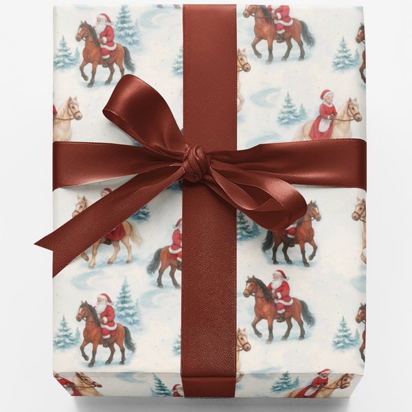 Christmas Equestrian Gift Wrap, Santa Riding Horse Wrapping Paper, Festive Horse Lover Holiday Wrapping Paper, Winter Present