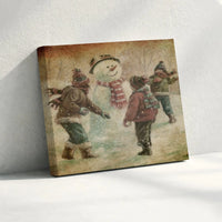 Retro Winter Snowman Canvas Print, Vintage Snowman Canvas Wall Art, Nostalgic Snow Canvas Art, Christmas Holiday Decor, Winter Snowman Present