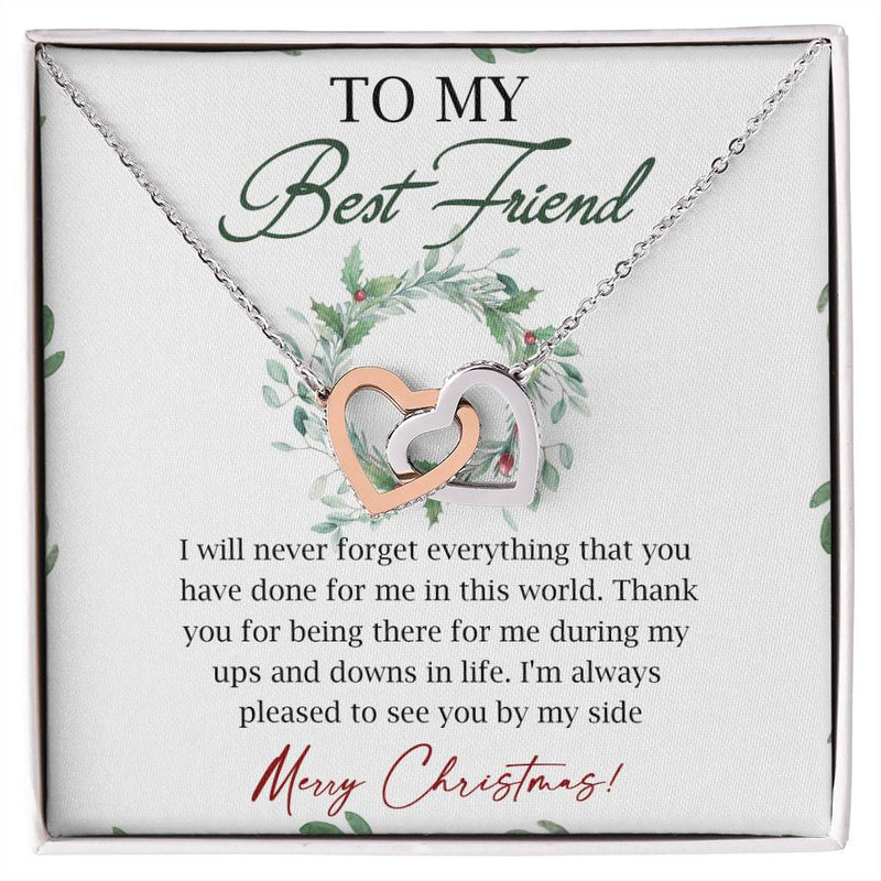 CZ Crystal Two Heart Pendant, Best Friend Christmas Interlocking Hearts Necklace, Friendship Linked Heart Necklace, Holiday Present for Women