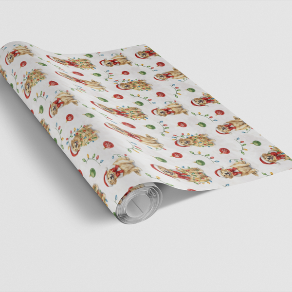Santa Dog Wrapping Paper, Golden Retriever Christmas Wrapping Paper, Holiday Puppy Gift Wrap, Dog Lover Wrapping Paper, Adora