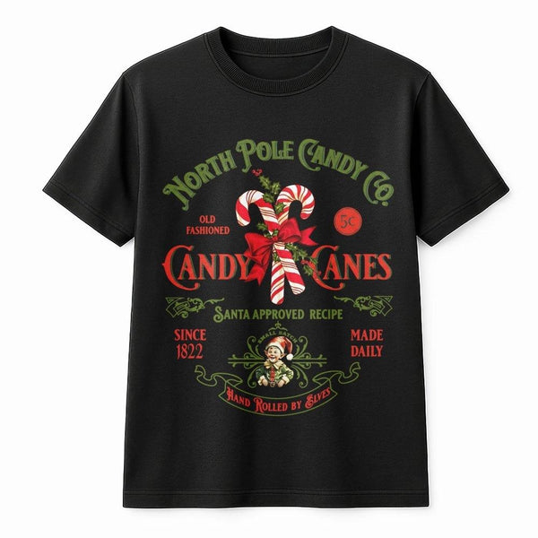 Retro Christmas Candy Cane Shirt, Vintage North Pole Candy Co T-Shirt, Festive Holiday Graphic Tee, Adorable Xmas Candy Lover