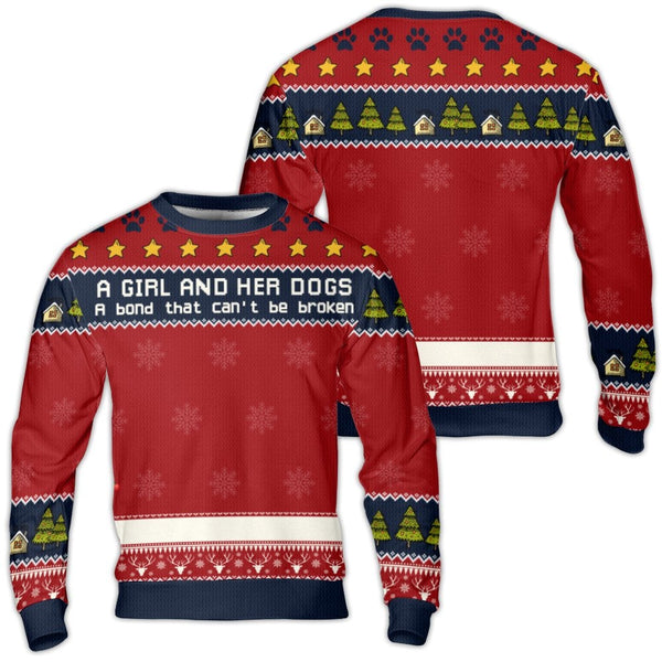 Dog Mom Holiday Sweater, A Girl and Her Dogs Ugly Christmas Sweater, Humorous Pet Lover Sweatshirt, Retro Xmas Crewneck, Pres