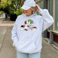 Humorous Dental Tooth Holiday Hooded Sweatshirt, Dentist Christmas Hoodie, Hygienist Christmas Sweater, Dental Clinic Holiday Present
