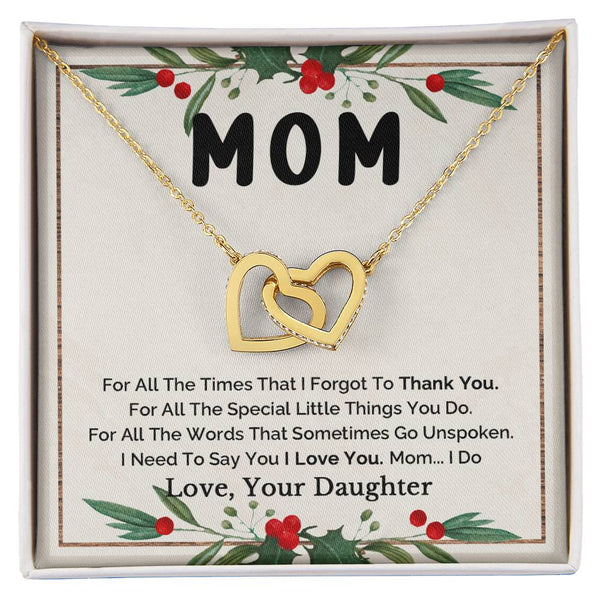 Cubic Zirconia Pendant, Mother Daughter Interlocking Hearts Necklace, Surgical Steel Mom Necklace, Christmas Birthday Keepsak