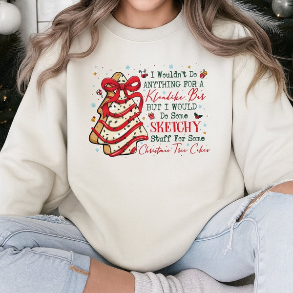 Humorous Coquette Aesthetic Holiday Sweater, Christmas Tree Cake Sweatshirt, Adorable Nostalgic Snack Crewneck, Festive Xmas 