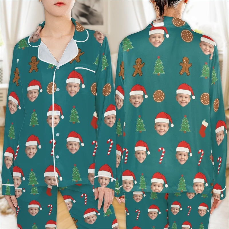 Personalized Photo Holiday Pajama Set, Custom Face Christmas Pajamas, Matching Family Sleepwear Pajamas, Satin Xmas Loungewear, Holiday Present