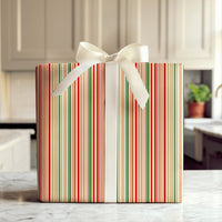 Red and Green Holiday Gift Wrap, Vertical Stripe Christmas Wrapping Paper, Retro Striped Wrapping Paper Roll, Festive Xmas Gift Wrap Paper