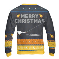 Humorous Goose Winter Sweater, Goose Ice Fishing Ugly Christmas Sweatshirt, Ice Fishing Christmas Crewneck, Holiday Goose Fishing Sweatshirt