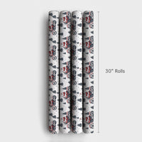 Pine Tree Biker Santa Gift Wrap, Red Motorcycle Santa Wrapping Paper, Festive Motorcycle Christmas Wrapping Paper, Biker Gift Wrap