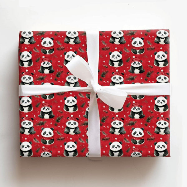 Adorable Animal Christmas Gift Wrap, Red Panda Santa Hat Wrapping Paper, Festive Red Holiday Present Paper, Kids Xmas Wrappin