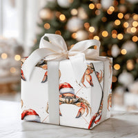 Coastal Holiday Wrapping Paper, Santa Hat Crab Christmas Wrapping Paper, Beach Xmas Gift Wrap, Nautical Ocean Lover Holiday Wrapping Paper