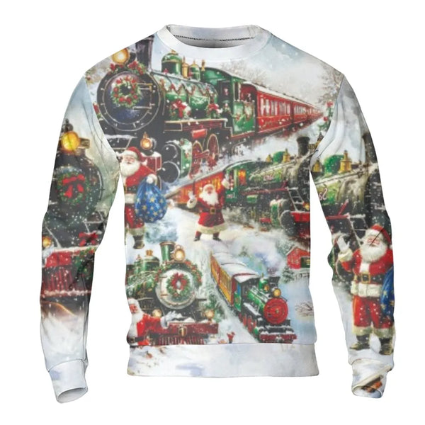Vintage Santa Claus Train Sweatshirt, Christmas Steam Train Sweatshirt, Retro Holiday Train Crewneck, Winter Train Lover Swea