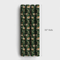 Woodland Nature Bird Gift Wrap, Watercolor Owl Christmas Wrapping Paper, Pine and Berry Holiday Paper, Forest Animal Present Wrapping Paper