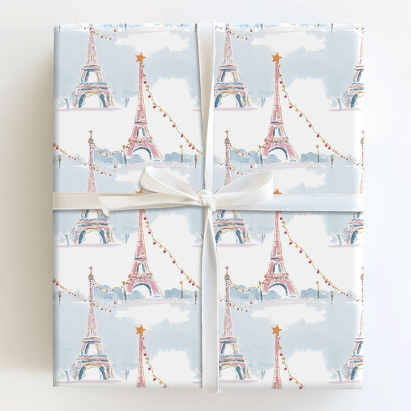 Watercolor Eiffel Tower Gift Wrap, Paris Christmas Wrapping Paper, Parisian Holiday Wrapping Paper, French Winter Wonderland 