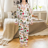 New York City Holiday Pajama Set, NYC Christmas Satin Pajamas, Festive Travel Theme Satin Sleepwear, Winter Nightwear Pajamas Present for Her