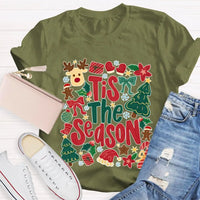 Festive Holiday Graphic Tee, Tis the Season Reindeer Christmas Tree Shirt, Retro Winter Christmas Shirt, Merry Xmas Present for Her