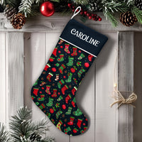 Custom Name Holiday Stocking, Personalized Red and Green Ornament Christmas Stocking, Festive Xmas Stocking, Family Holiday Decor Present