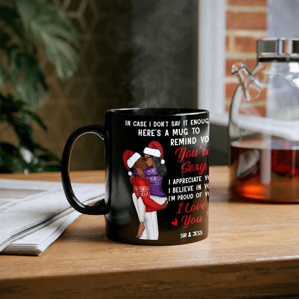 Adorable Christmas Couple Ceramic Mug, Romantic Black Couple Coffee Mug, Heartfelt Holiday Coffee Cup, Anniversary Present Mu
