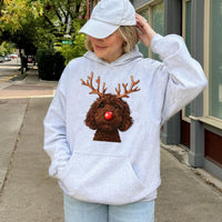 Humorous Christmas Dog Hoodie, Chocolate Doodle Reindeer Hoodie, Adorable Pet Lover Holiday Sweatshirt, Winter Doodle Pullover, Dog Lover Present