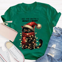 Adorable Holiday Cat Graphic Tee, Meowy and Bright Christmas Cat Teacher T-Shirt, Festive School Teacher Shirt, Humorous Cat Lover Xmas Top