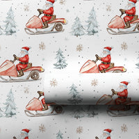Whimsical Holiday Gift Wrap Paper, Santa Snowmobile Christmas Wrapping Paper, Watercolor Winter Wrapping Paper, Festive Xmas Gift Wrap Paper