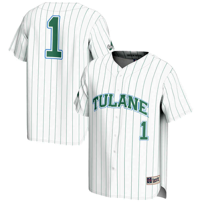 #1 Tulane Green Wave Lightweight Baseball Jersey - White