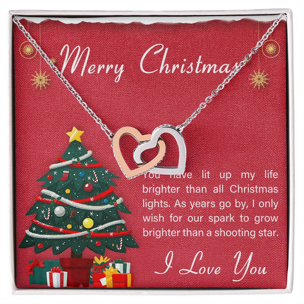 Romantic CZ Crystal Jewelry, Interlocking Hearts Necklace, Polished Surgical Steel Finish, Christmas Present for Girlfriend W