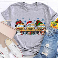 Snowflake Holiday Graphic T-Shirt, School Bus Christmas Shirt, Adorable Bus Driver Christmas Tee, Back to School Winter Holiday Shirt