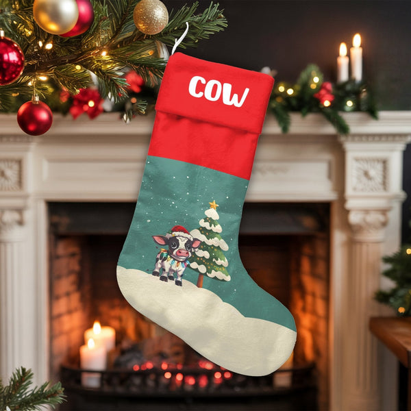 Adorable Cow Holiday Stocking, Personalized Highland Cow Christmas Stocking, Farmhouse Xmas Stocking, Custom Fireplace Decor,