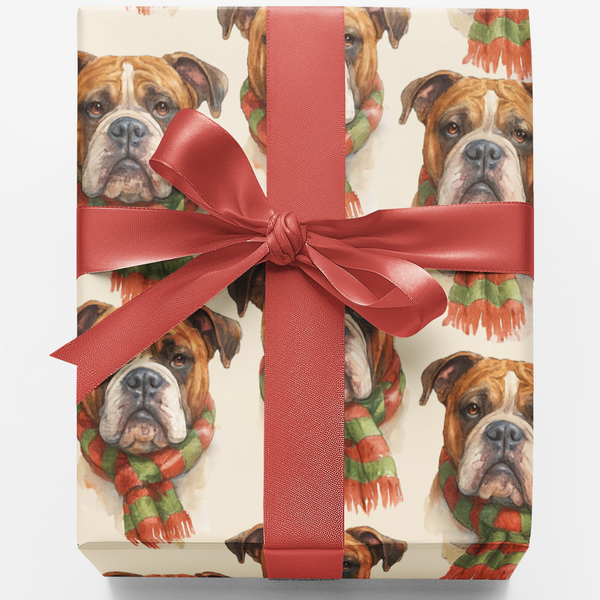 Winter Scarf Pet Gift Wrap, Boxer Dog Christmas Wrapping Paper, Holiday Puppy Wrapping Paper, Adorable Dog Breed Gift Wrap Ro