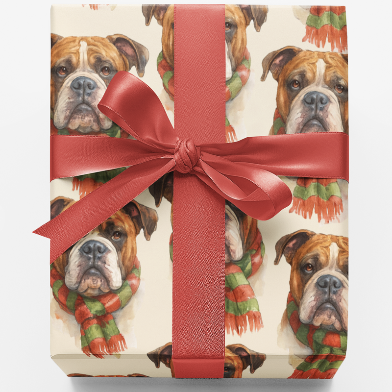 Winter Scarf Pet Gift Wrap, Boxer Dog Christmas Wrapping Paper, Holiday Puppy Wrapping Paper, Adorable Dog Breed Gift Wrap Roll, Festive Wrap