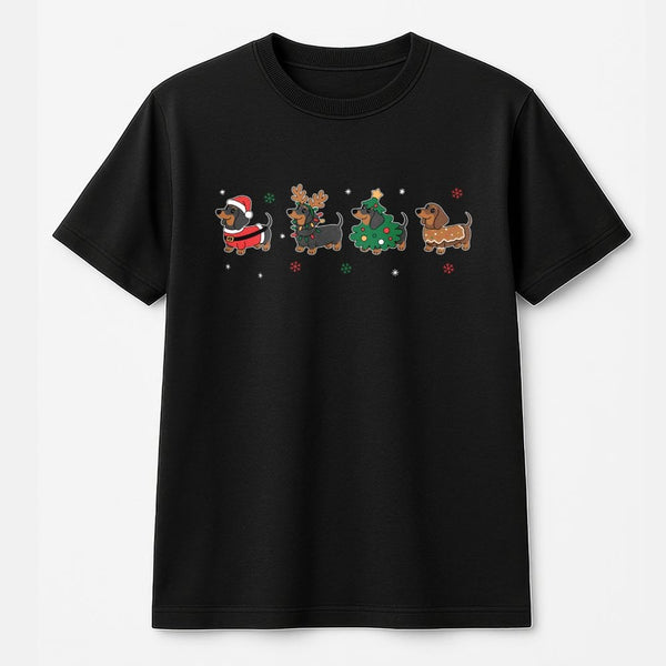 Humorous Wiener Dog Holiday T-Shirt, Dachshund Christmas Shirt, Adorable Doxie Graphic Tee, Retro Pet Lover Xmas Shirt, Dog L