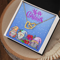 CZ Stainless Steel Heart Pendant, Christmas Gnome Interlocking Hearts Necklace, Holiday Winter Heart Jewelry, Romantic Xmas Present for Her