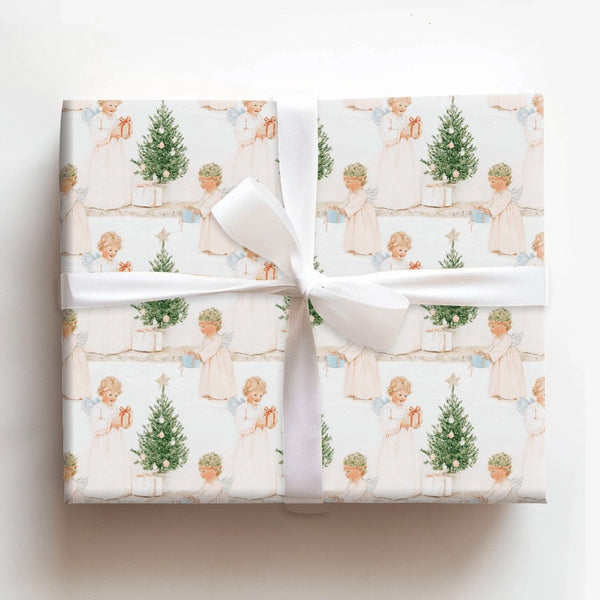 Vintage Angel Holiday Gift Wrap, Watercolor Christmas Angel Wrapping Paper, Religious Christmas Paper, Angelic Holiday Wrappi