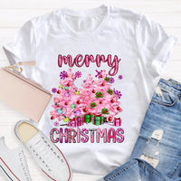 Festive Holiday Graphic T-Shirt, Pink Tree Christmas Teacher Shirt, Adorable Teacher Christmas Tee, Winter School Vacation Teacher Present