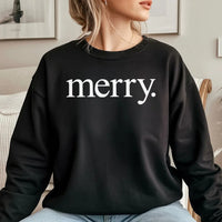 Retro Holiday Typography Crewneck, Minimalist Merry Christmas Sweatshirt, Clean Aesthetic Winter Pullover, Unisex Christmas Sweater Present
