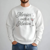 Festive Cocktail Graphic Crewneck, Merrier with A Martini Christmas Sweatshirt, Holiday Bar Drinking Pullover, Party Present for Her