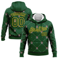 Personalized Name Number Holiday Pullover, Custom Christmas Dog Santa Hoodie, 3D Green Gold Xmas Sweatshirt, Dog Lover Present Hoodie