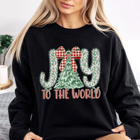 Plaid Christmas Tree Crewneck, Joy to the World Sweatshirt, Christian Holiday Sweater, Festive Xmas Graphic Pullover, Women Christmas Present