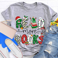 Festive Holiday Book Lover Shirt, Read More Books Christmas Teacher T-Shirt, Xmas Reading Graphic Tee, English Teacher Christmas Shirt