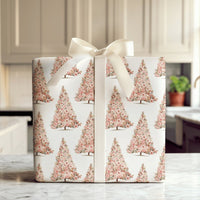 Botanical Tree Gift Wrap, Blush Pink Floral Christmas Tree Wrapping Paper, Elegant Holiday Wrapping Paper, Chic Floral Christmas Present Paper