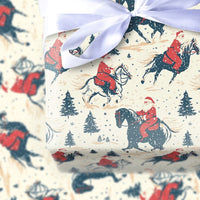 Vintage Western Holiday Gift Wrap, Santa on Horse Christmas Wrapping Paper, Rustic Santa Equestrian Wrapping Paper, Holiday Gift Wrap Roll